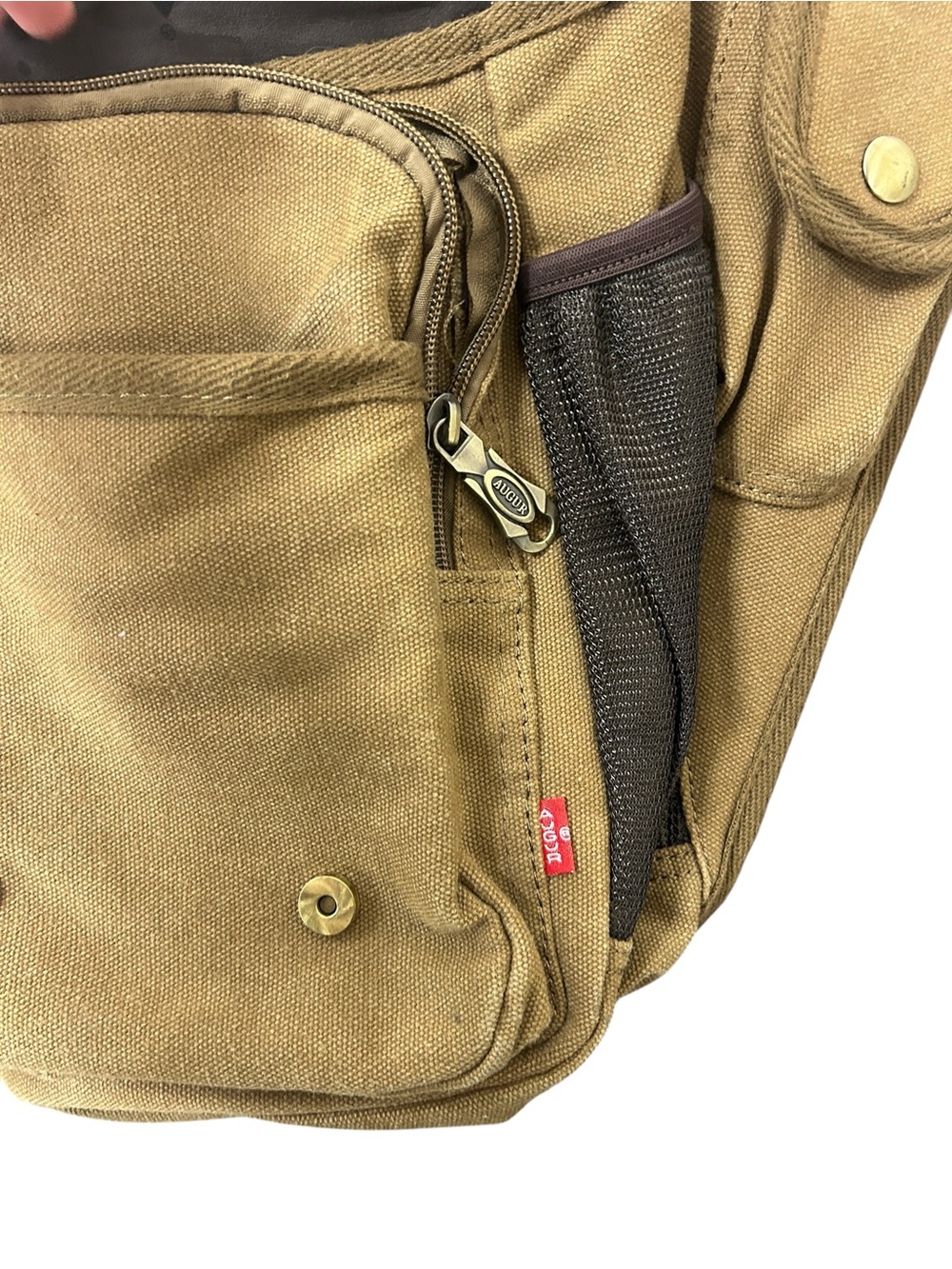 Augur Canvas Utility Crossbody Bag Tan Brown Multi Pocket Adjustable Strap - Picture 6 of 8